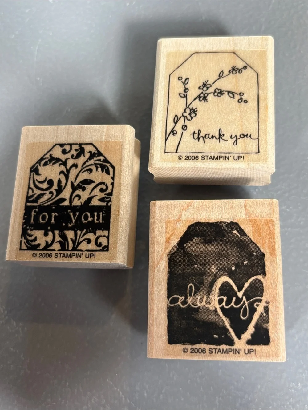 Stampin’ Up Too Terrific Tags 2006 Set of 6 Wood Mount Rubber Stamps